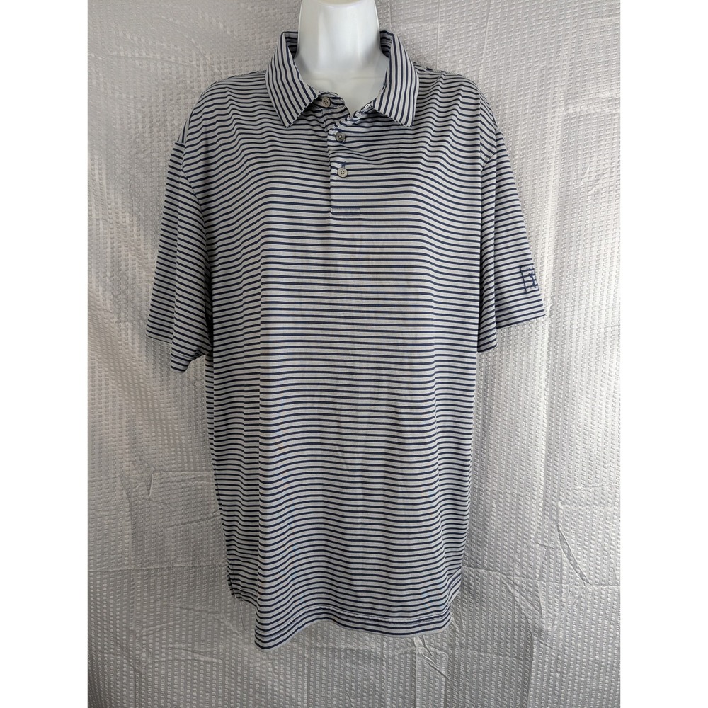 PGA Tour Golf Polo Shirt Mens XL Blue White Striped Performance Short Sleeve